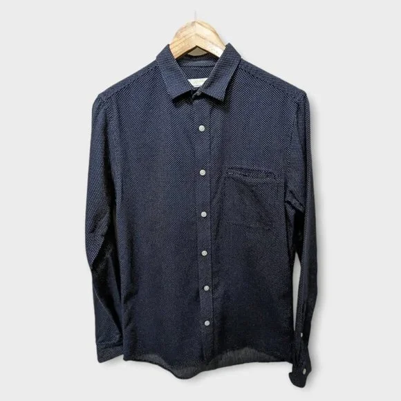 Topman Shirts Topman Long Sleeve Navy Blue Button Down Pocket